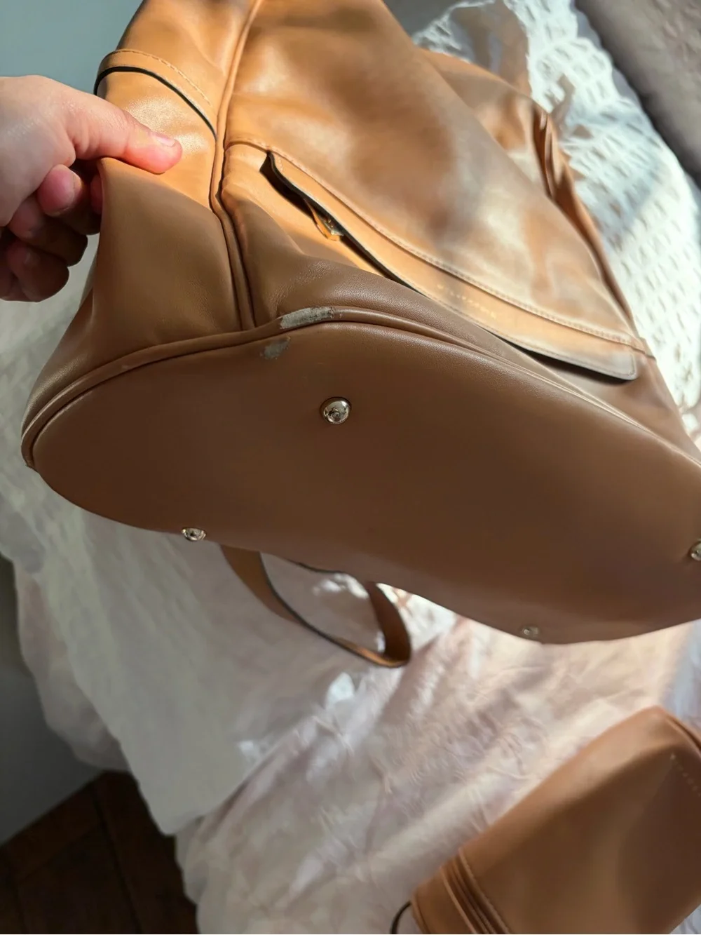 Mia and Sophia backpack diaper bag Tan Leather Convertible Backpack with pouch